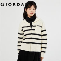 GIORDANO Women Cardigans Chunky Sailor Collar Stripe Cardigans Zip Front Single Pocket Fashion Casual Warm Cardigans 05353708