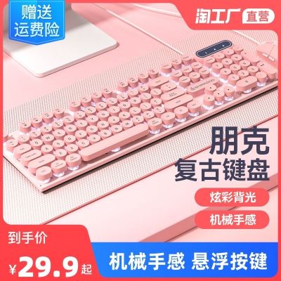 ┇ computer wired keyboard notebook light blue and pink girls retro punk office machinery folding handle