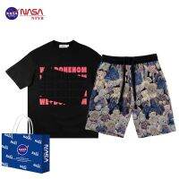 【July hot】 NASA NTYB European station light luxury short-sleeved suit bear full print new 2023 mens casual all-match