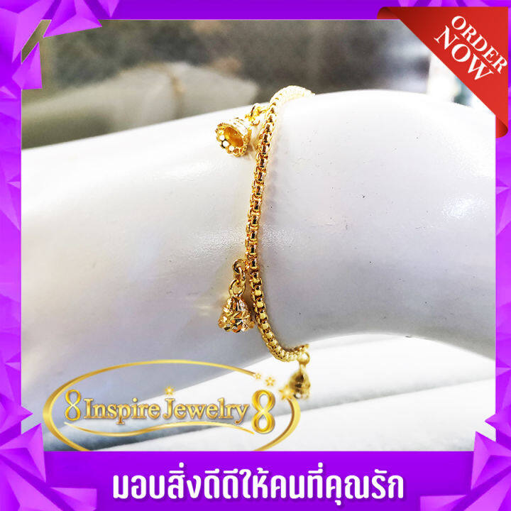 inspire-jewelry-สร้อยข้อมือลายบล็อคห้อยระฆังทองตอกลาย-แบบห่างๆ-น่ารักมาก-งานแบบร้านทอง-ปราณีต-ราคาเบาๆ