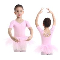 ✲ Ballet Tutu Dress For Girls Kids Gymnastics Leotard Short Sleeve Cotton Tulle Dance Dress Professional Ballet Costume Dancewear