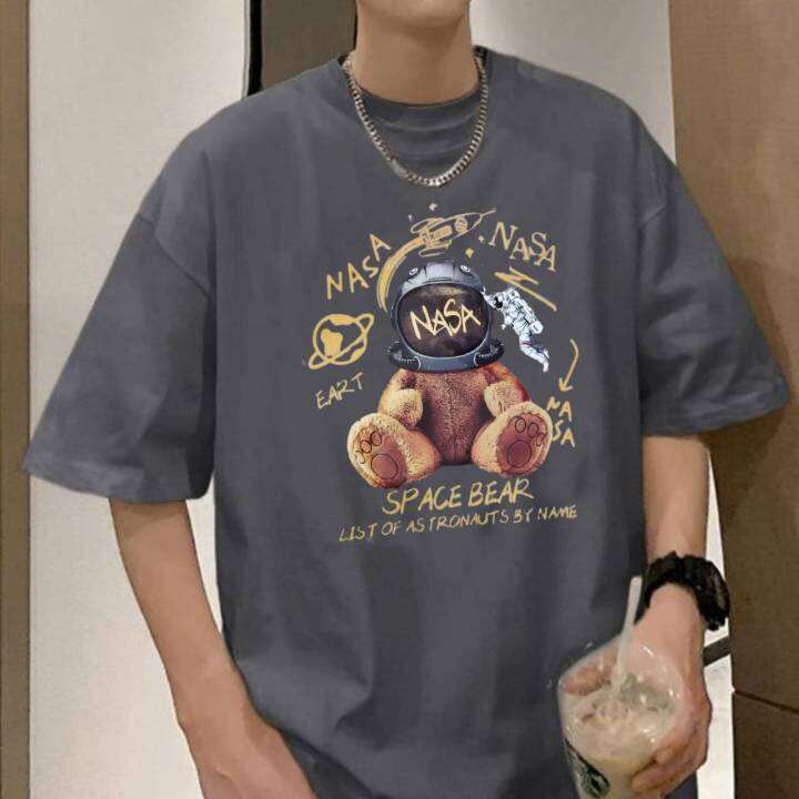 เเขนสั้นเสื้อยืดผู้ชายผ้ายืดผ้าคอตตอนลายเเท่ใส่สวยใส่สบาย