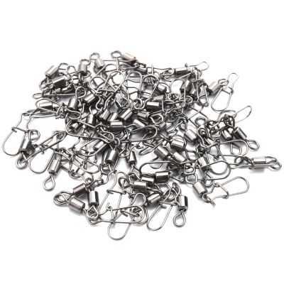 50PCS/Lot Fishing Connector Pin Bearing Rolling Swivel Stainless Steel with Snap Fishhook Lure Tackle