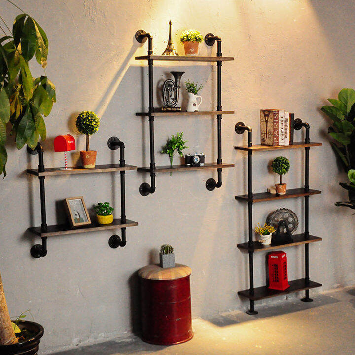 Americanstyle Industrial Style Iron Art Water Pipe Shelf, Home Study Wallmounted Bookshelf
