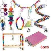 8Pcs/Set Parrot Swing Toy Bird Cage Accessories Hanging Hammock Perches Parakeet Cockatiels Chewing Bird Toys Pet Bird Supplies