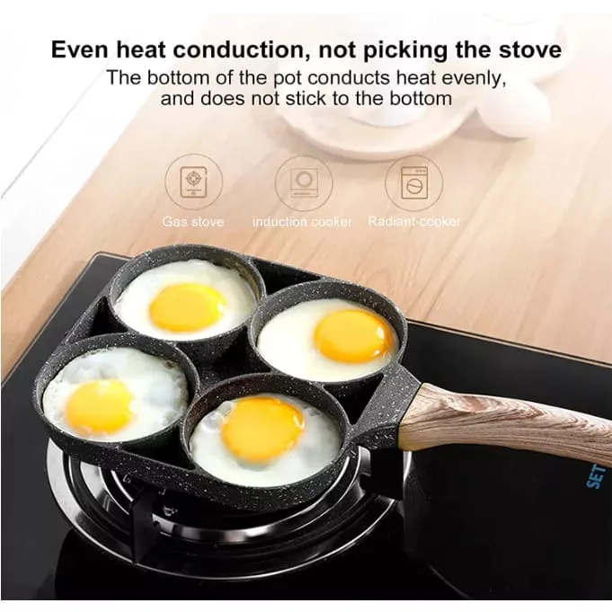 1pc Egg And Burger Fry Pan, Non-stick With Wooden Handle, Suitable For Gas  And Induction Cooker, Great For Cooking Eggs, Burgers, Etc.!