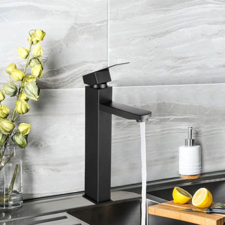 Tall Basin Mixer Taps Matte Black Single Lever Bathroom Basin Tap with
