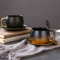 Elegant Black Gold Ceramic Coffee Cup and Saucer Spoon Modern Cup Dish Tableware Tea Cup Set Luxury Gift For Boss Friends Father