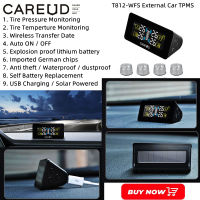 CAREUD T812-WF-S จอแสดงผล LCD แบบไร้สายภายนอกรถยนต์ TPMS พร้อมเซ็นเซอร์ 4 เซลล์ USB ชาร์จไฟได้อย่างรวดเร็ว