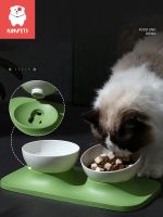 Kimpets Double Cat Bowl Pet Water Food Feed Non-Slip Dog Bowl 2 Modes Inclination Stand Cats Feeder Feeding Bowl Kitten Supplies