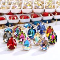 Gold Claw Setting Drop Shape Glass Crystal Sew on Rhinestone For Wedding Dress Shoes Bags DIY Sewing Accessories For Crafts