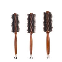 【CC】 Straight Twill Boar Bristle Round Rolling Wood Handle Hair Curling Comb Hairdressing