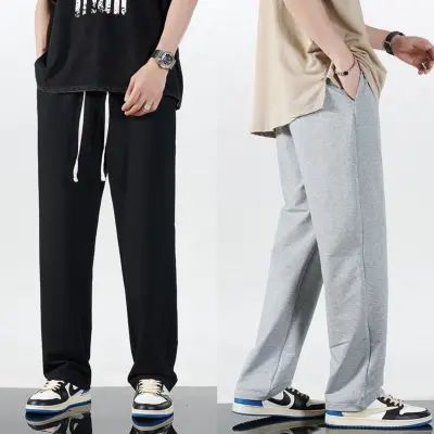 ProMan-กางเกงลำลองผู้ชายขาตรง สองสี อินเทรนด์สไตล์เกาหลี หลวมและสบาย กางเกงวัยรุ่น กีฬาและการพักผ่อน แฟชั่นแมทช์ง่าย