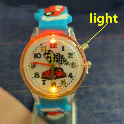 D Ropshipping แสงนาฬิกาการ์ตูนไฟรถส่องสว่างควอตซ์เด็กนาฬิกาสำหรับเด็กทารกหญิงของเล่นนาฬิกาเด็กเรียนรู้เวลาโฮ