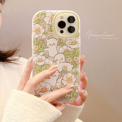 ย้อนยุคหวานฤดูใบไม้ผลิสีขาวดอกไม้บุชแกะศิลปะเคสศัพท์สำหรับ 13 12 11 P RO Max Xr Xs Max 7 8บวกเคสน่ารักเคสลายการ์ตูน