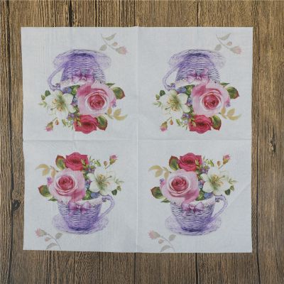 ♈✺♟ 20PCS/pack Festive Party Supplies Decoupage Decoration Tissue Napkins Bloosm Rose Floral Flower Theme Paper Napkins