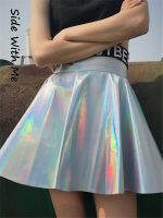 Jos Magia Box Y2k Holographic Pleated y Women Mini Skirts PU Rainbow Harajuku Party Club High-waisted Womens Skirts