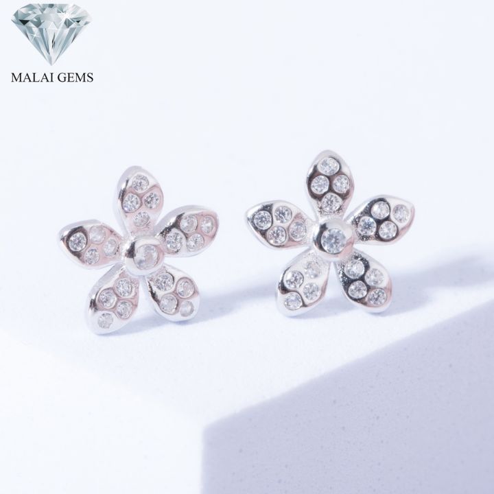 malai-gems-ต่างหูเพชร-เงินแท้-silver-925-เพชรสวิส-cz-เคลือบทองคำขาว-รุ่น-075-1ea82907-แถมกล่อง-ต่างหูcz-ต่างหูเงินแท้