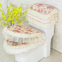 Fyjafon 3pcs Overcoat Toilet Case Closestool Tank Cover Toilet Seat Lid Cover Lace Flower Printed Toilet Bowl WC Soft