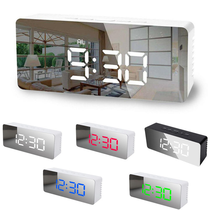 hotwmirror-นาฬิกาปลุก-led-wecker-digital-usb-alarmwecker-funk-uhr-matischuhr-spiegel-reloj-despertador-wall-decor