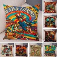 【LZ】 Grateful Dead Rock Band Print Cushion Cover Soft Plush Retro Poster Pillowcase Decor Vintage Skull Pillow Case for Sofa Home Car