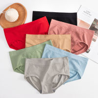 3Pcsset Womens Panties Seamless Mid-Rise Underwear Hive Mesh Solid Color Briefs Hip Lift Cotton Crotch Lingerie One Size