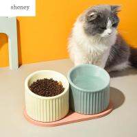 SHENEY ที่เก็บเครื่องป้อนอาหารเครื่องดื่มป้อนการ์ดคอสำหรับสัตว์เลี้ยงที่ยกกระดูกสันหลังของสัตว์เลี้ยงที่ทำจากเซรามิกอุปกรณ์ชามใส่น้ำของเล่นสัตว์เลี้ยงให้แมวชามให้อาหารรับประทานอาหาร