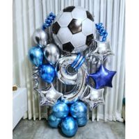 30pcs/set Football Theme Party Air Balloons 16inch Silver Number Foil Ballon Boys Birthday Decorations Kids Soccer Party Supply