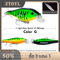 ZTOYL เหยื่อข้อเหวี่ยงลอย-8ซม. 11.5ก.-แบบลอย-#6ตะขอสามตัว, ลูกบอลเหล็กภายใน, ตัวถังสีเหมือนจริง