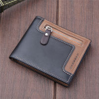New Short Mens Patchwork Wallet Fashion Pu Leather Zipper Coin Purses Male Tri-fold Horizontal Money Clip Clutch Card Holder