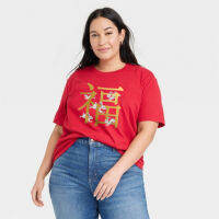 iCONIC OVER SIZE RED SUPER RABBIT FAMILY T-SHIRT NO.2 #7158 เสื้อยืด ไซส์ใหญ่พิเศษ อก52-54" สีแดง ลายกระต่ายครอบครัว แบบ2 เสื้อตรุษจีน  เสื้อแฟชั่นผญ เสื้อผช