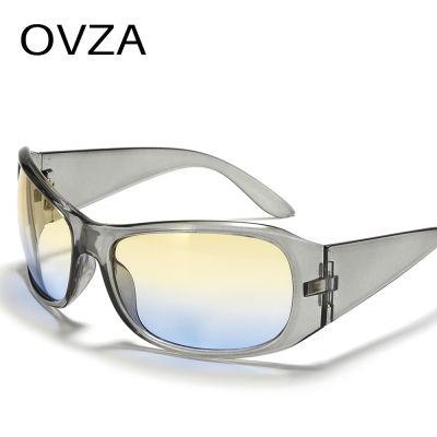 OVZA แว่นตากันแดดเลนส์ไล่ระดับสีแฟชั่นสำหรับผู้ชายแว่นตากันแดดผู้หญิงขนาดใหญ่กันลมแว่นตา S0052