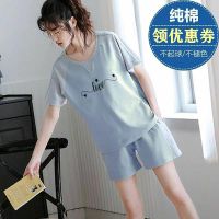 [COD] Cotton summer pajamas womens short-sleeved ladies can large size net red round neck