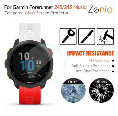 Zenia 2 ชิ้นปกป้องหน้าจอฟิล์มสำหรับ Garmin Forerunner 645/245/245 Music HD 9 H 2.5D Tempered แก้วป้องกันระเบิดป้องกันฟิล์มป้องกันรอยขีดข่วน