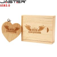 JASTER USB 3.0 Wooden Heart Flash Drive Packing Box Pendrive 64GB 16GB 32GB 8GB Photography Wedding Gift 1PCS Free Custom logo