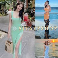 Sitaypshop เดรสไหมพรมลายดอก ดีเทลแหวกขา เปิดหลัง เดรส