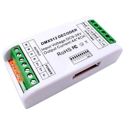 Mini 4 Channel DMX RGBW Decoder 16A RGB RGBW Strip Controller DMX 512 Dimmer Driver for LED Strip Lights DC9-24V