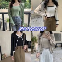 Zero shop ?พร้อมส่ง?(Zero-9193+9193-1) เซ็ท เสื้อสายเดี่ยว+เสื้อคลุมไหมพรม ผ้าร่องใส่สบายสีพาสเทลน่ารัก