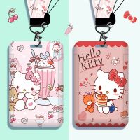 Sanrio pemegang kartu Kawaii Hello Kitty pola kartu kredit Case untuk wanita Kuromi Cinnamoroll siswa kartu makan Lanyard