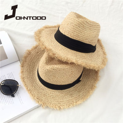 [hot]Natural Large Wide Brim floppy hat Raffia jazz Straw Hat Women Summer Fringe Beach Cap hand Weave sun Hat wholesale beach hat