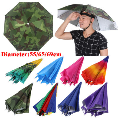 [hot]55-69cm Outdoor Fishing Umbrella Foldable Head Umbrella Hat Headwear Anti-Rain Anti-Sun Sun Cap for Fishing Golf Hiking Camping