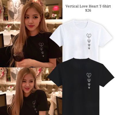 เสื้อผ้าแฟชั่น เสื้อยืดสตรีท เสื้อยืด (โรเซ่ แบล็คพิ้ง) Blackpink Rose Vertical love heart shirt (S - 5XL)S-5XL