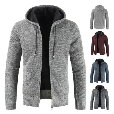 Men  Autumn New Casual Thick Warm Hooded Sweater Cardigan Jumper Men Winter Fashion Loose Fit Fleece Sweaters Knit Jacket