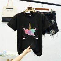 unicorn Print Short Sleeve T-Shirt Womens Loose T-shirts Korean Fashion Tops