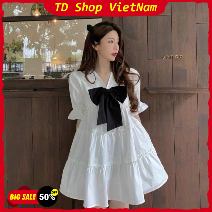 Vouccher 50k - FreeShips] Đầm tiểu thư đính nơ xòe dễ thương, đầm ...