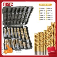 MSRC 99Pcs 1/16 "ถึง3/8" ชุดดอกสว่าน เหล็กความเร็วสูง Hss bit กล่องพลาสติกใส่ของ เครื่องตัดหลุม ไม้สำหรับไม้