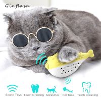 1pc Soft Silicone Mint Fish rubber Cat Toy Catnip Pet Toy Clean Teeth Toothbrush toothpaste Chew making voice Dental Care Tool Toys