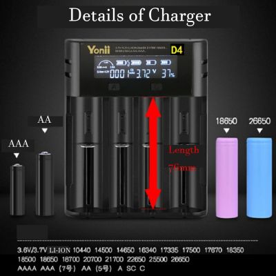 yonii ที่ชาร์จแบตเตอรี่สําหรับ 18650 14500 3 . 7 v lithium battery lcd 1 . 2 v สําหรับ ni - mh ni - cd 1 . 3 . 2v