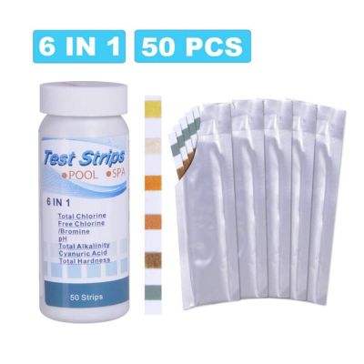 50pcs 6 In 1 Test Strips Chlorine Dip Hot Tub PH Tester Paper Swimming Pool Test Strip Hot Spring Water Test Strips SPA Testing Inspection Tools