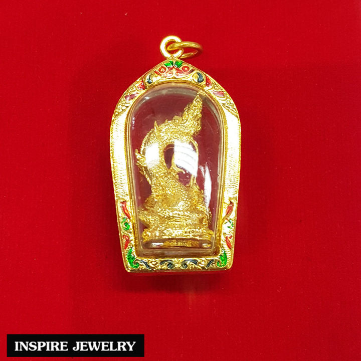 inspire-jewelry-จี้พญานาคพ่นน้ำสีทอง-เลี่ยมกรอบทอง-24k-งานลงยาคุณภาพ-งดงาม-นำโชค-เสริมดวง